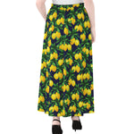 Tropical Lemon Pattern Print Chiffon Maxi Skirt