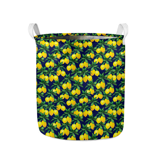 Tropical Lemon Pattern Print Collapsible Laundry Basket