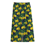 Tropical Lemon Pattern Print Cotton Front Slit Maxi Skirt