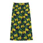 Tropical Lemon Pattern Print Cotton Front Slit Maxi Skirt