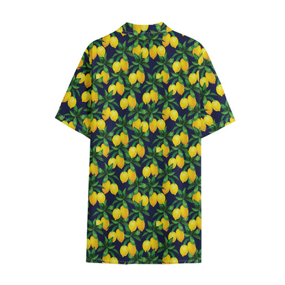 Tropical Lemon Pattern Print Cotton Hawaiian Shirt