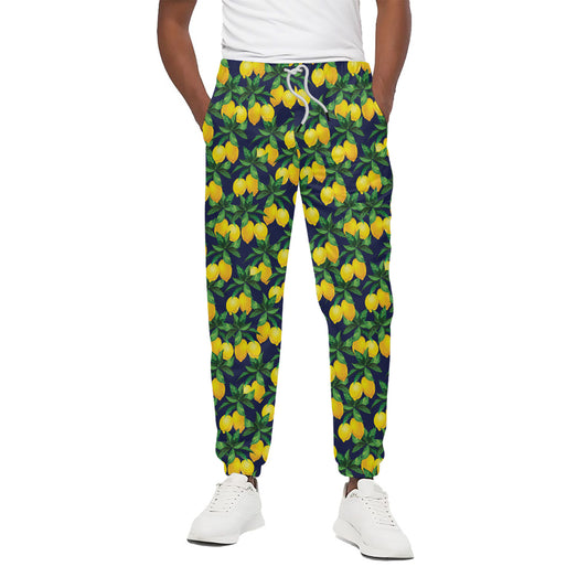 Tropical Lemon Pattern Print Cotton Pants