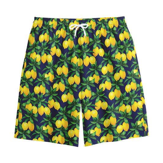 Tropical Lemon Pattern Print Cotton Shorts