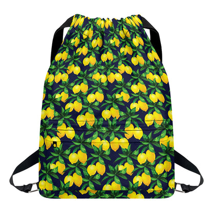 Tropical Lemon Pattern Print Drawstring Backpack