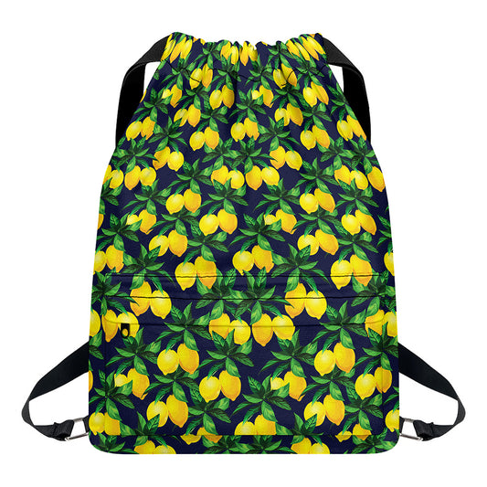 Tropical Lemon Pattern Print Drawstring Backpack