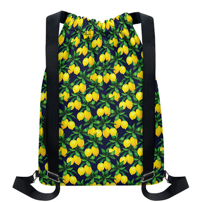 Tropical Lemon Pattern Print Drawstring Backpack