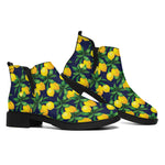 Tropical Lemon Pattern Print Flat Ankle Boots