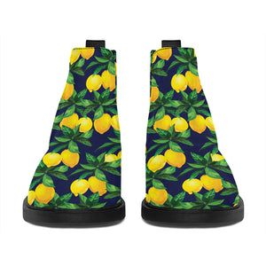 Tropical Lemon Pattern Print Flat Ankle Boots