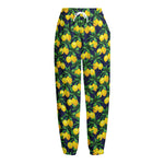Tropical Lemon Pattern Print Fleece Lined Knit Pants