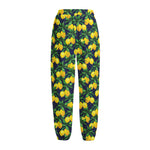 Tropical Lemon Pattern Print Fleece Lined Knit Pants