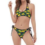 Tropical Lemon Pattern Print Halter Scoop Tie Side Bikini