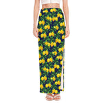 Tropical Lemon Pattern Print High Slit Maxi Skirt