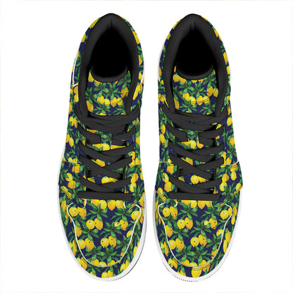 Tropical Lemon Pattern Print High Top Leather Sneakers