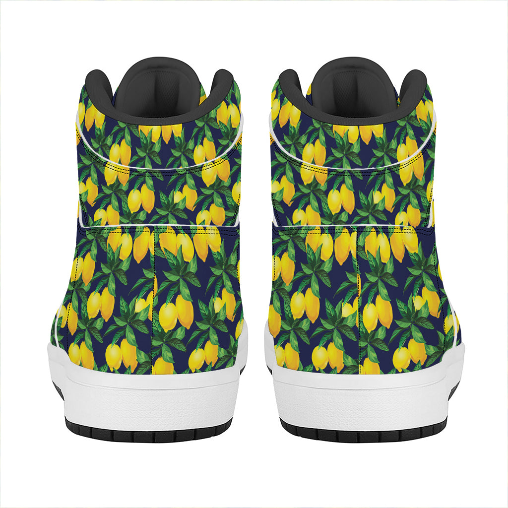Tropical Lemon Pattern Print High Top Leather Sneakers