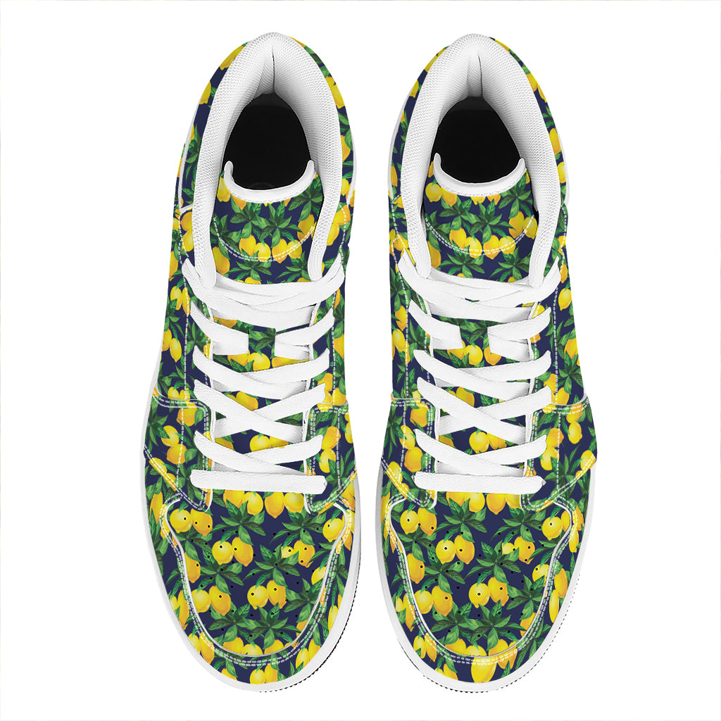Tropical Lemon Pattern Print High Top Leather Sneakers