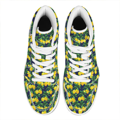Tropical Lemon Pattern Print High Top Leather Sneakers