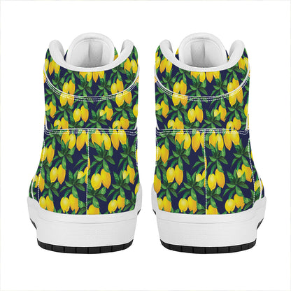Tropical Lemon Pattern Print High Top Leather Sneakers