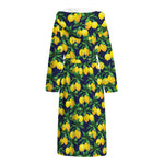 Tropical Lemon Pattern Print Hooded Bathrobe