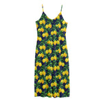 Tropical Lemon Pattern Print Jersey Midi Cami Dress