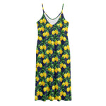 Tropical Lemon Pattern Print Jersey Midi Cami Dress