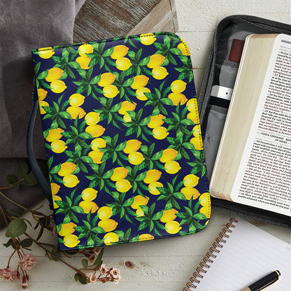 Tropical Lemon Pattern Print Leather Bible Cover
