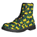 Tropical Lemon Pattern Print Lace-Up Boots