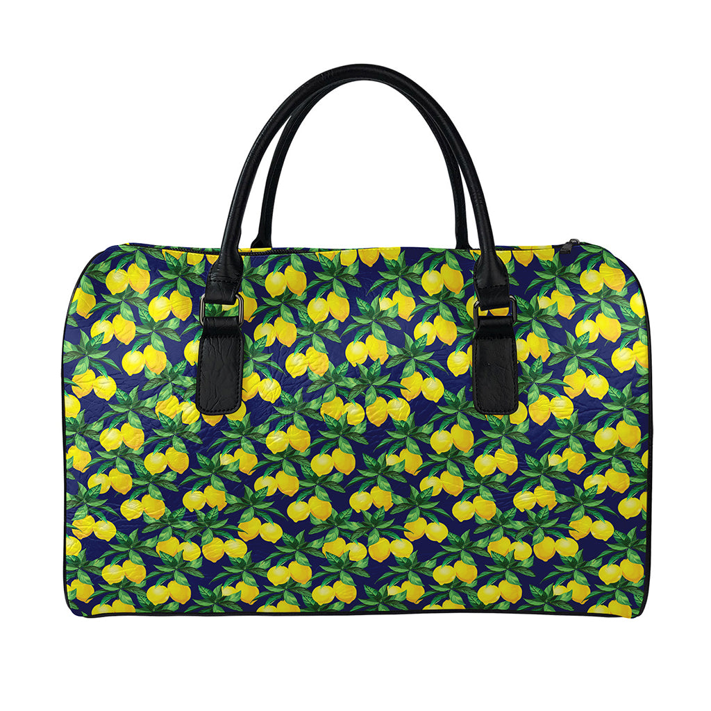 Tropical Lemon Pattern Print Leather Duffle Bag
