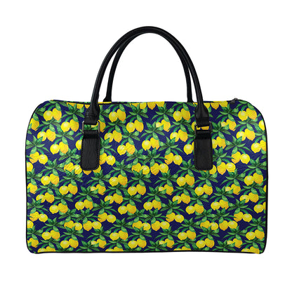 Tropical Lemon Pattern Print Leather Duffle Bag