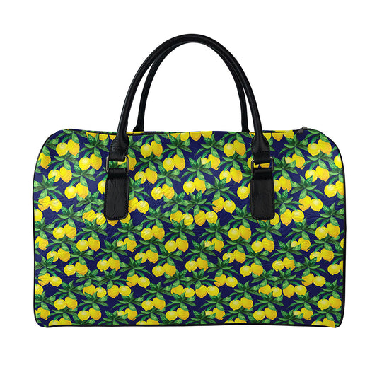 Tropical Lemon Pattern Print Leather Duffle Bag