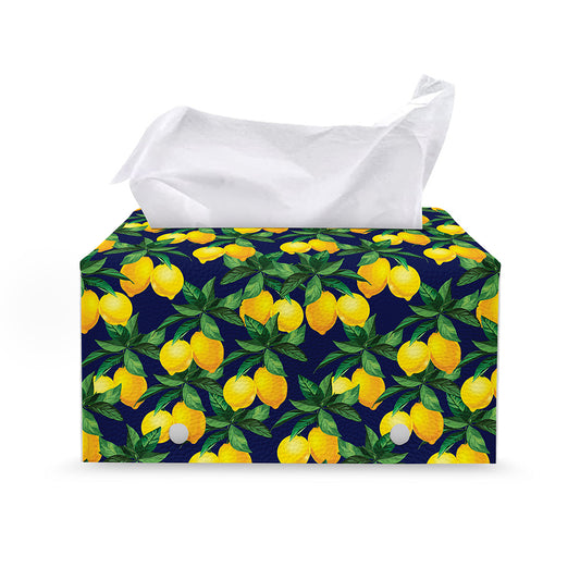 Tropical Lemon Pattern Print Leather Tissue Box Cover
