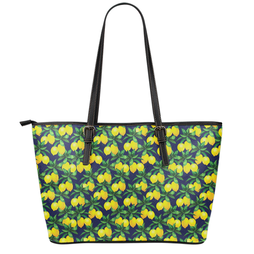 Tropical Lemon Pattern Print Leather Tote Bag