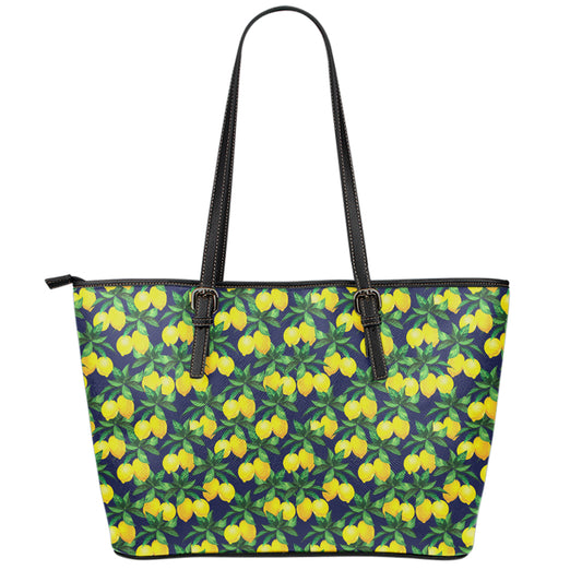 Tropical Lemon Pattern Print Leather Tote Bag