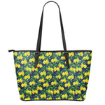 Tropical Lemon Pattern Print Leather Tote Bag