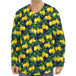 Tropical Lemon Pattern Print Long Sleeve Baseball Jersey