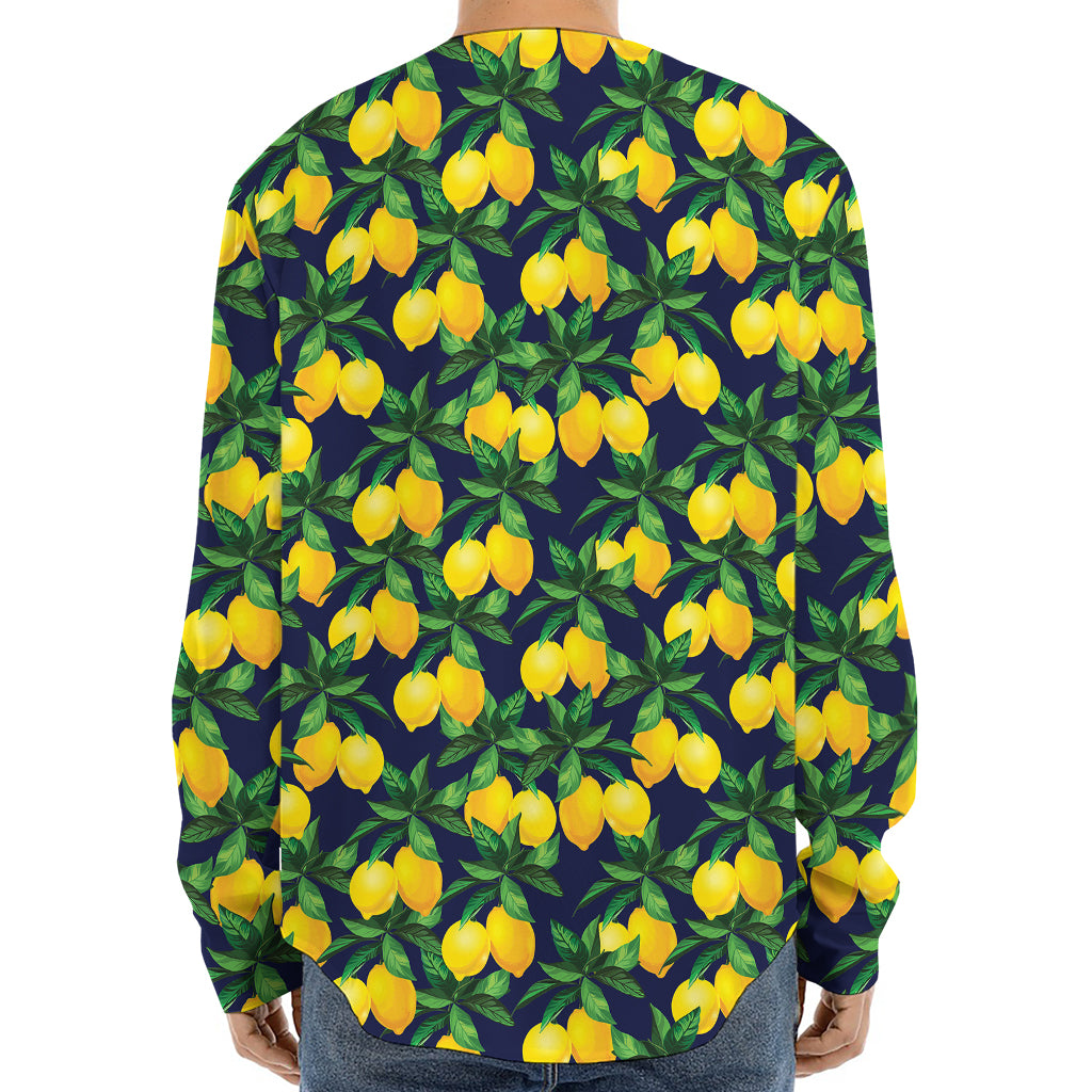 Tropical Lemon Pattern Print Long Sleeve Baseball Jersey