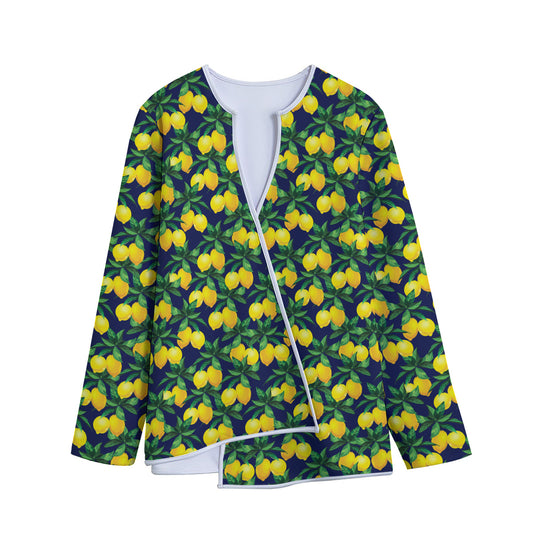 Tropical Lemon Pattern Print Long Sleeve Short Coat