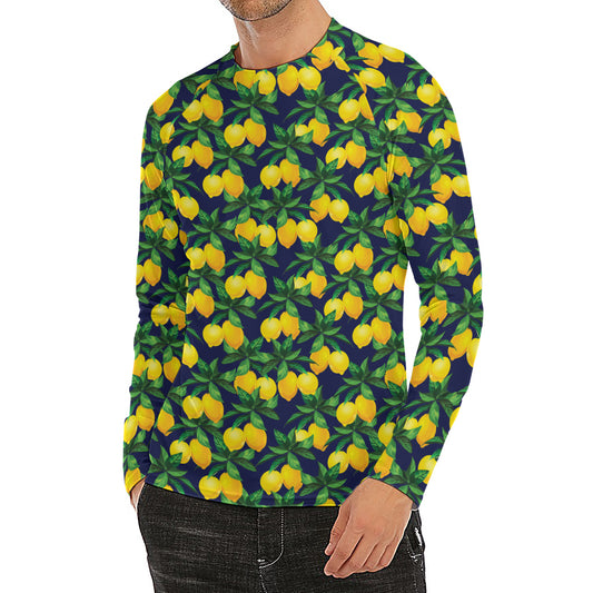 Tropical Lemon Pattern Print Men's Long Sleeve Rash Guard