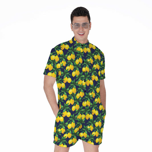 Tropical Lemon Pattern Print Men's Rompers