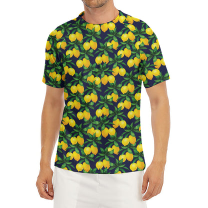 Tropical Lemon Pattern Print Men's Short Sleeve Rash Guard