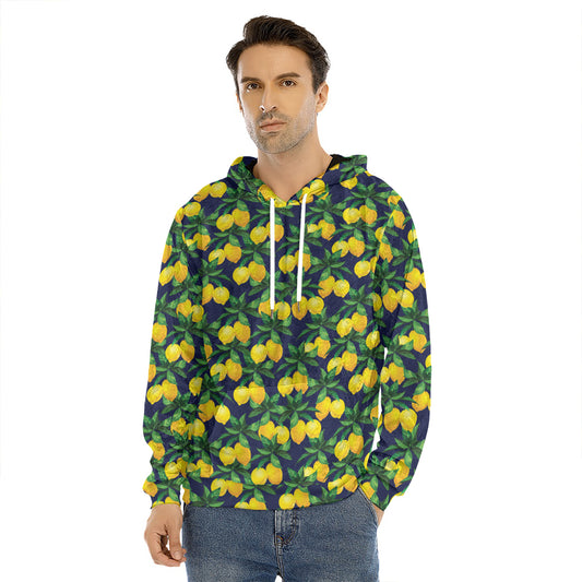 Tropical Lemon Pattern Print Men's Velvet Pullover Hoodie
