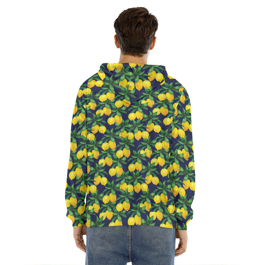 Tropical Lemon Pattern Print Men's Velvet Pullover Hoodie