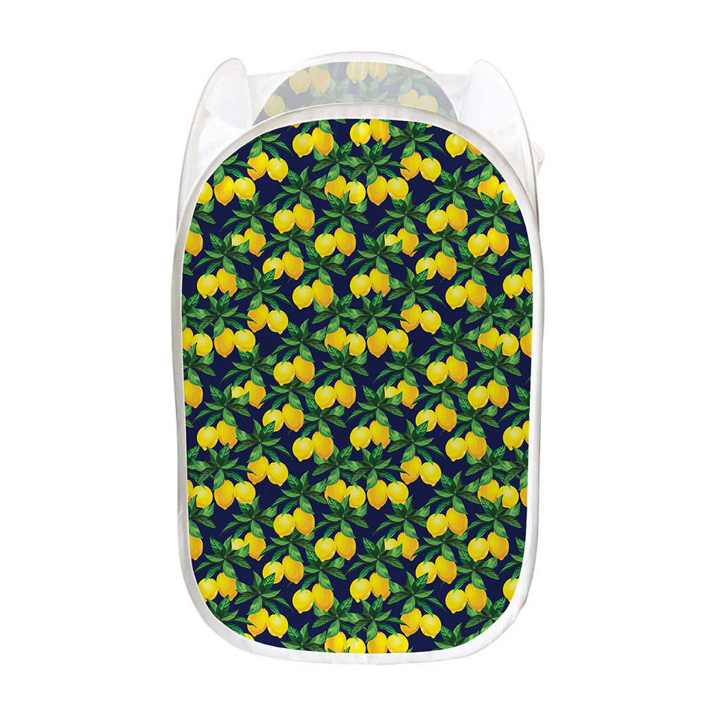 Tropical Lemon Pattern Print Mesh Laundry Hamper