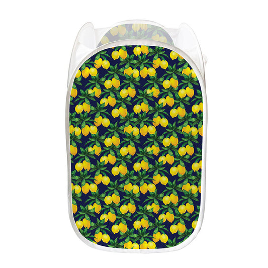 Tropical Lemon Pattern Print Mesh Laundry Hamper