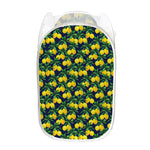 Tropical Lemon Pattern Print Mesh Laundry Hamper