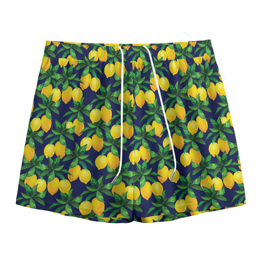 Tropical Lemon Pattern Print Mesh Shorts