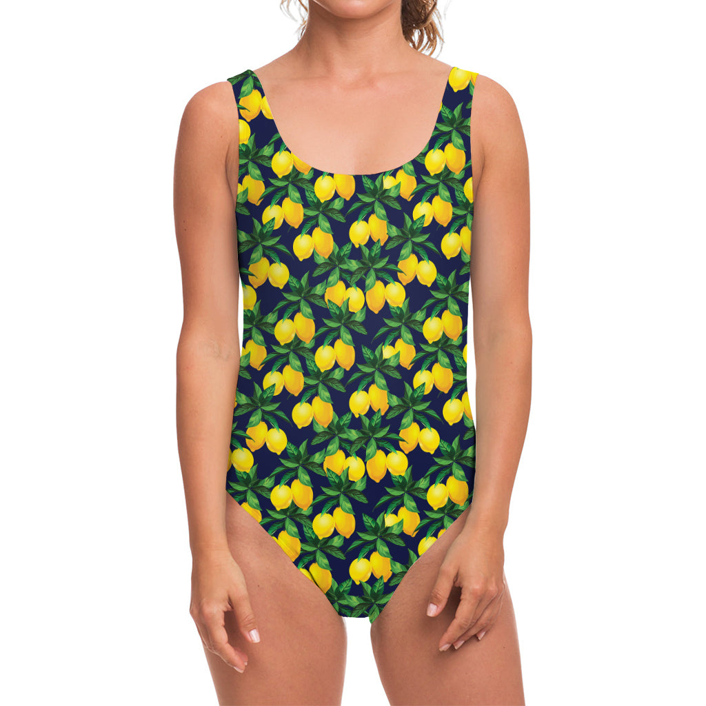 Tropical Lemon Pattern Print One Piece Swimsuit