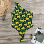 Tropical Lemon Pattern Print One Shoulder Bodysuit