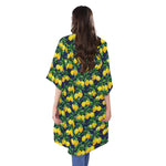 Tropical Lemon Pattern Print Open Front Beach Cover Up