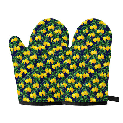 Tropical Lemon Pattern Print Oven Mitts