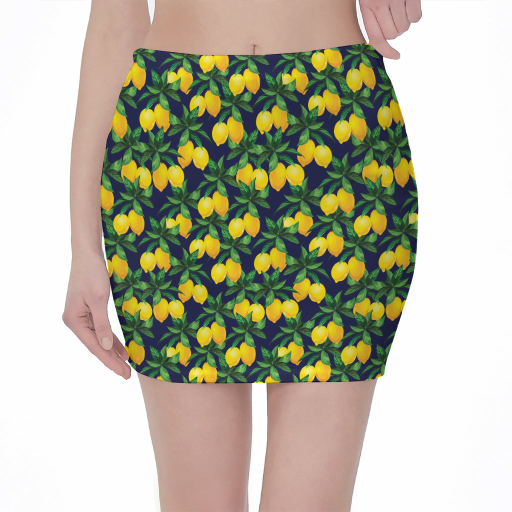 Tropical Lemon Pattern Print Pencil Mini Skirt